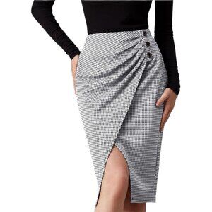 GRACE KARIN Plaid Midi Skirt In Black‎ Plaid - Size Small